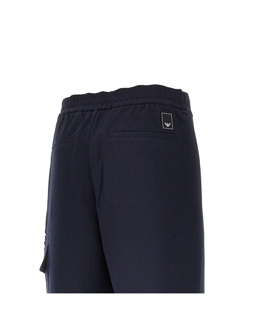 Emporio Armani Blue Travel Essential Piquet Jersey Cargo Pants for men