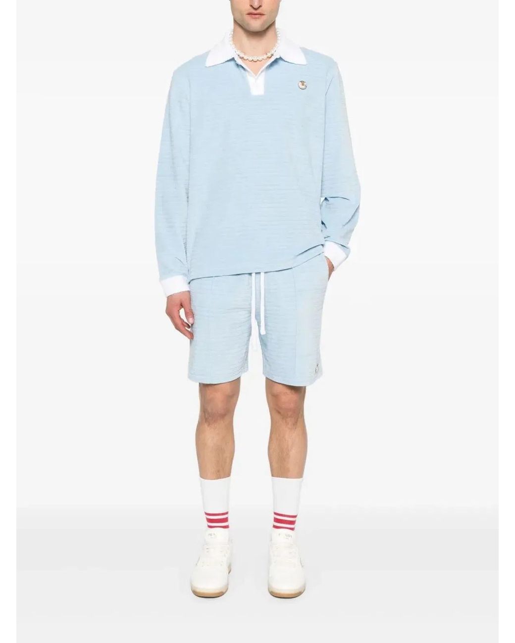 Casablanca Blue Velour Pintuck Shorts for men