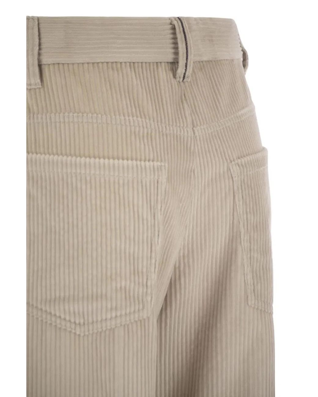 Brunello Cucinelli Natural Fluid Corduroy Sartorial Track Trousers With Jewellery