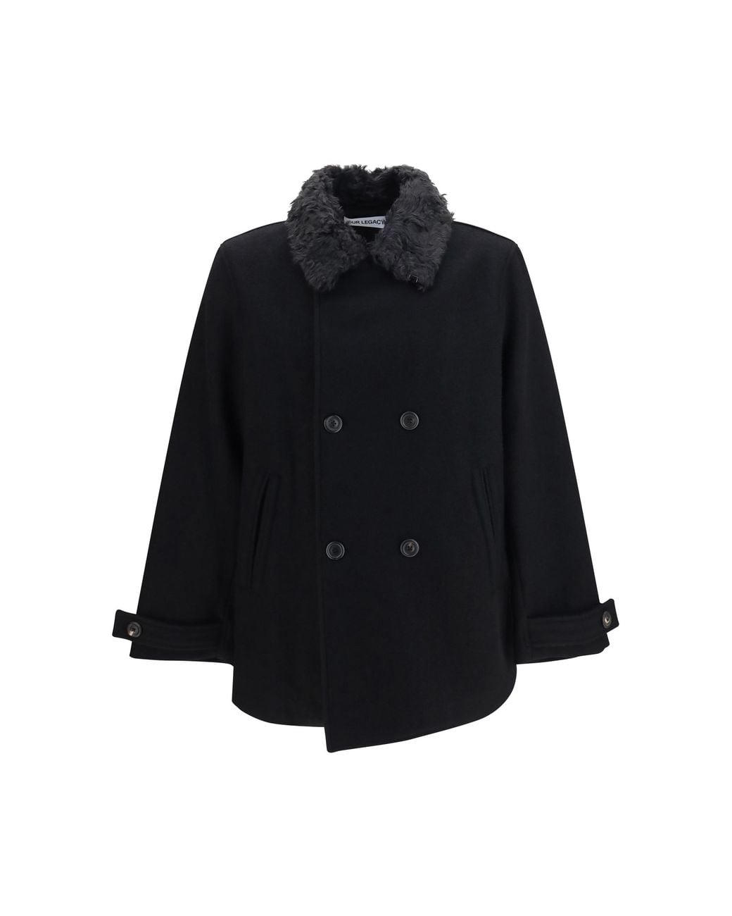 Our Legacy Black Wage Double-Breasted Coat Fleece Wool Ovis Aries for men