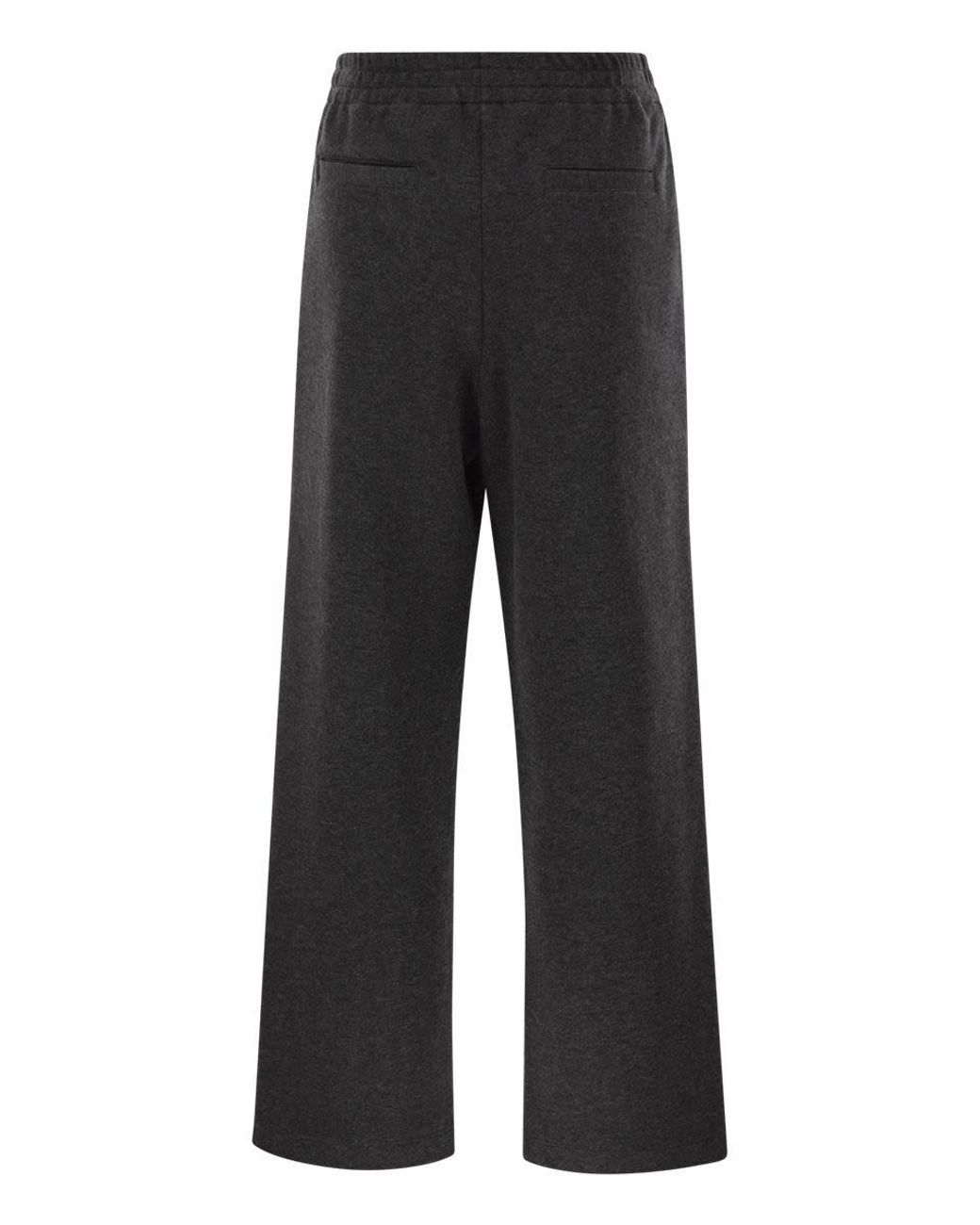 Brunello Cucinelli Black Wide-Leg Cotton And Cashmere Jersey Trousers