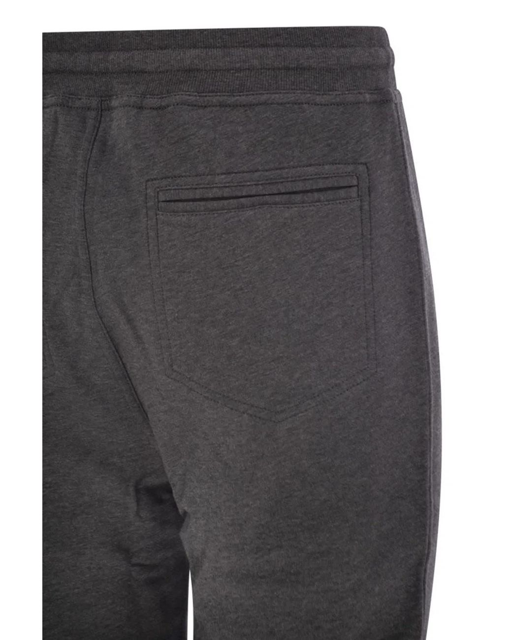 Brunello Cucinelli Gray Techno Cotton Fleece Trousers for men