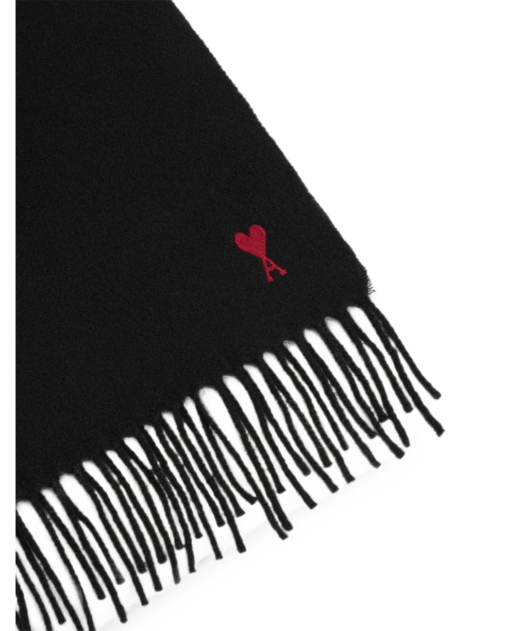 AMI Black Wool Scarf With Ami De Coeur for men