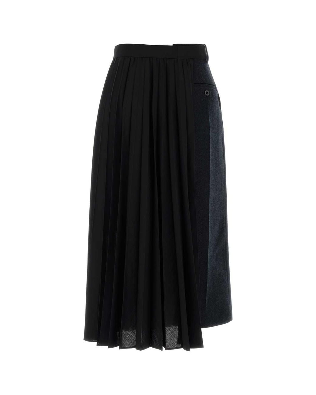 Sacai Black Two-Tone Wool And Twill Skirt