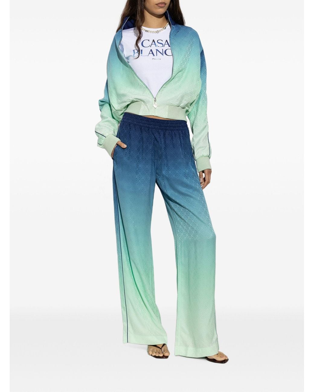 Casablanca Blue Gradient Monogram-Pattern Trousers