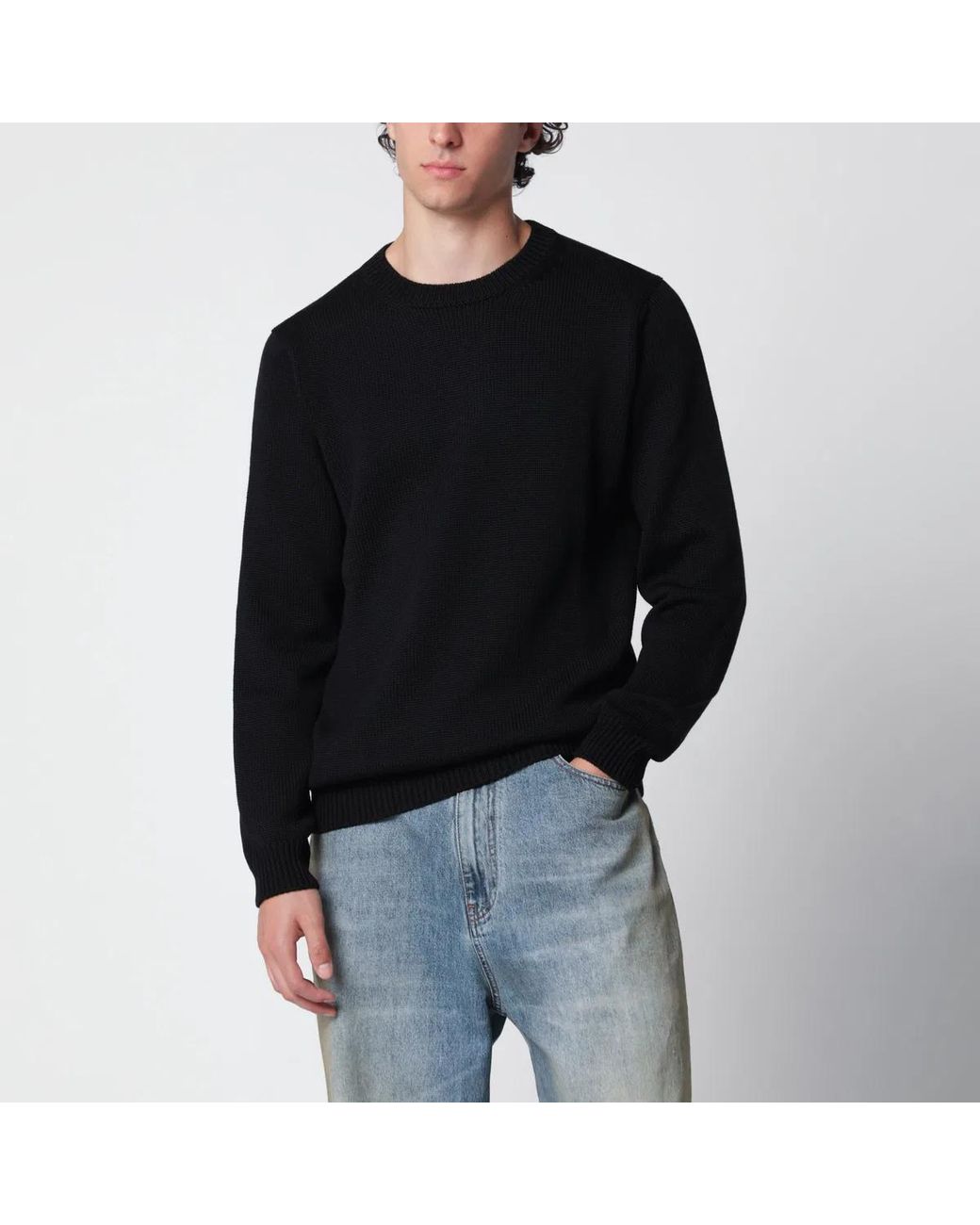 Roberto Collina Black Wool Crew-Neck Sweater for men