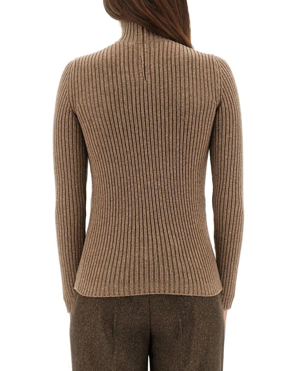 Max Mara Brown Ribbed Turtleneck Sweater