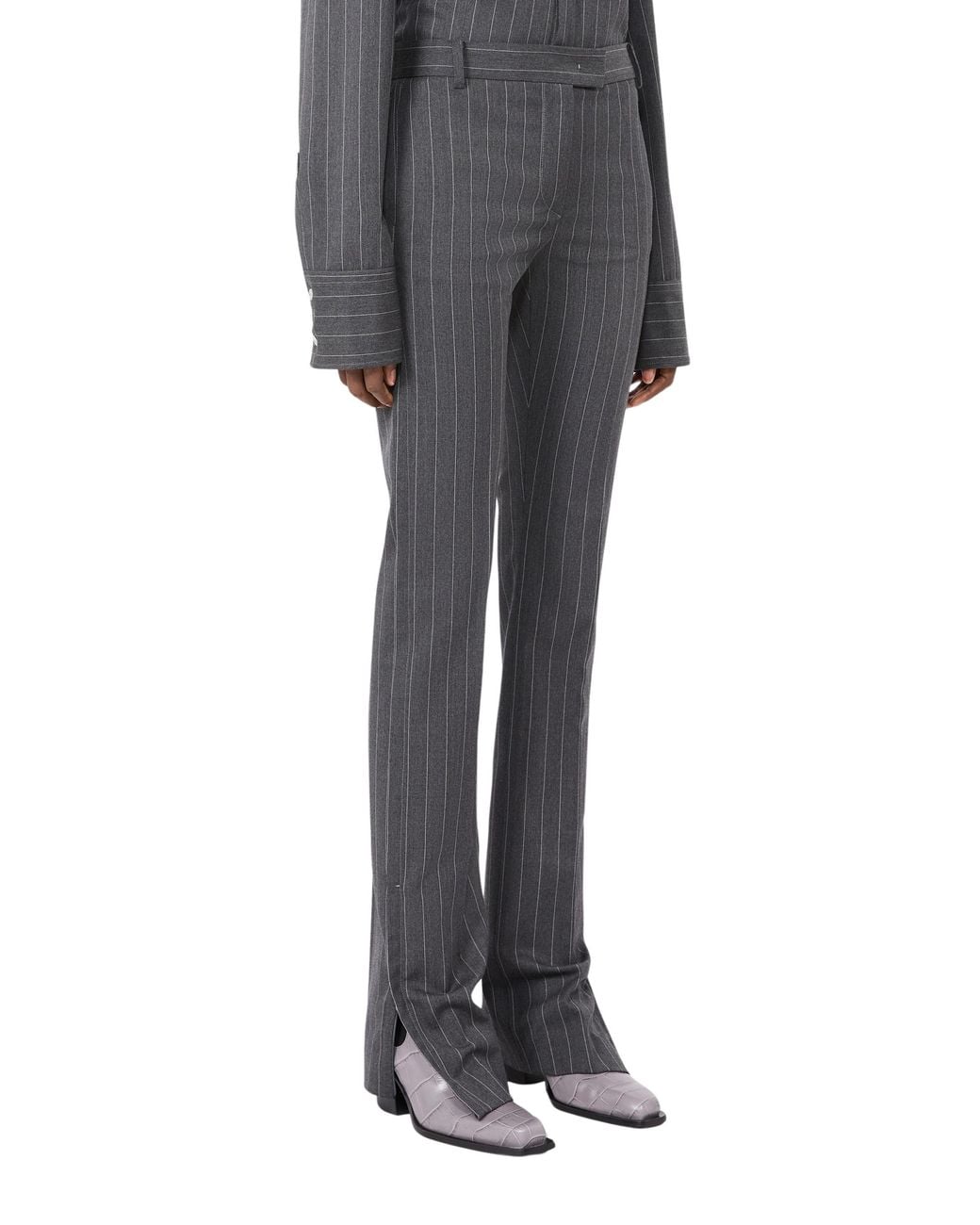 Max Mara Gray Stretch Wool Slim Flared Trousers