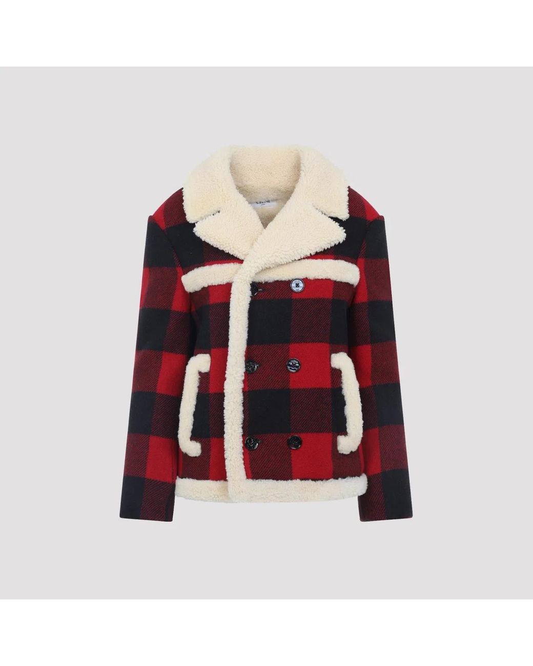 Céline Red Caban Shearling Jacket