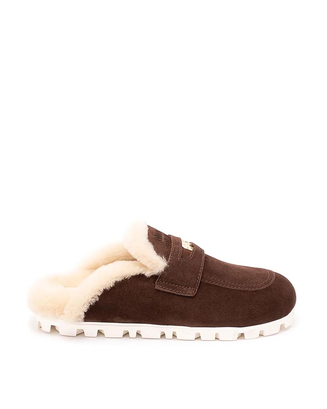 Miu Miu Brown Suede And Shearling Mules