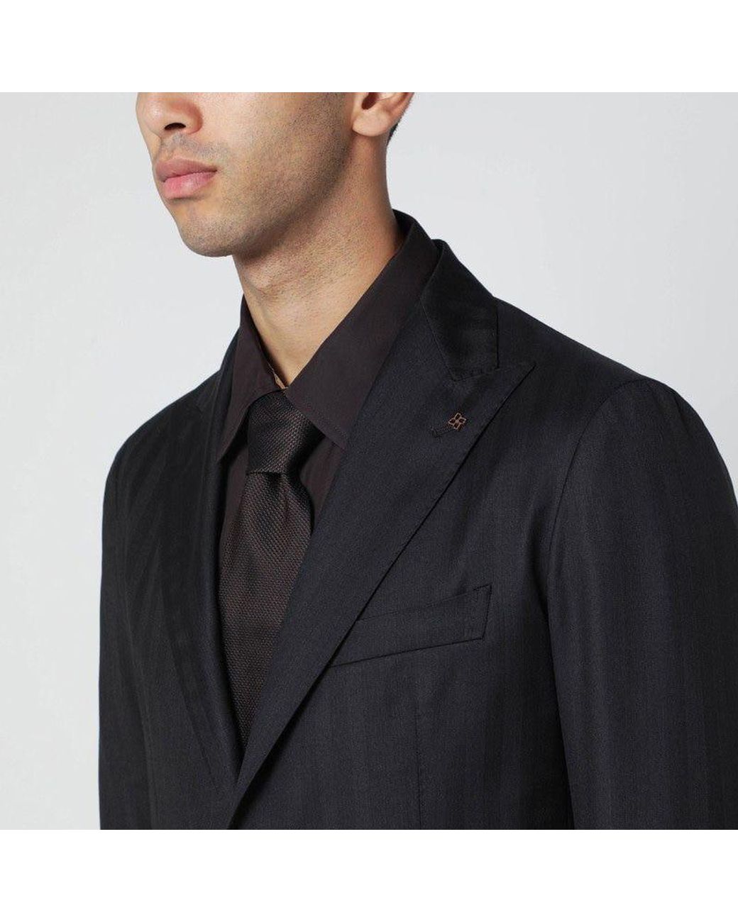 Tagliatore Black Striped Singlebreasted Wool Suit for men