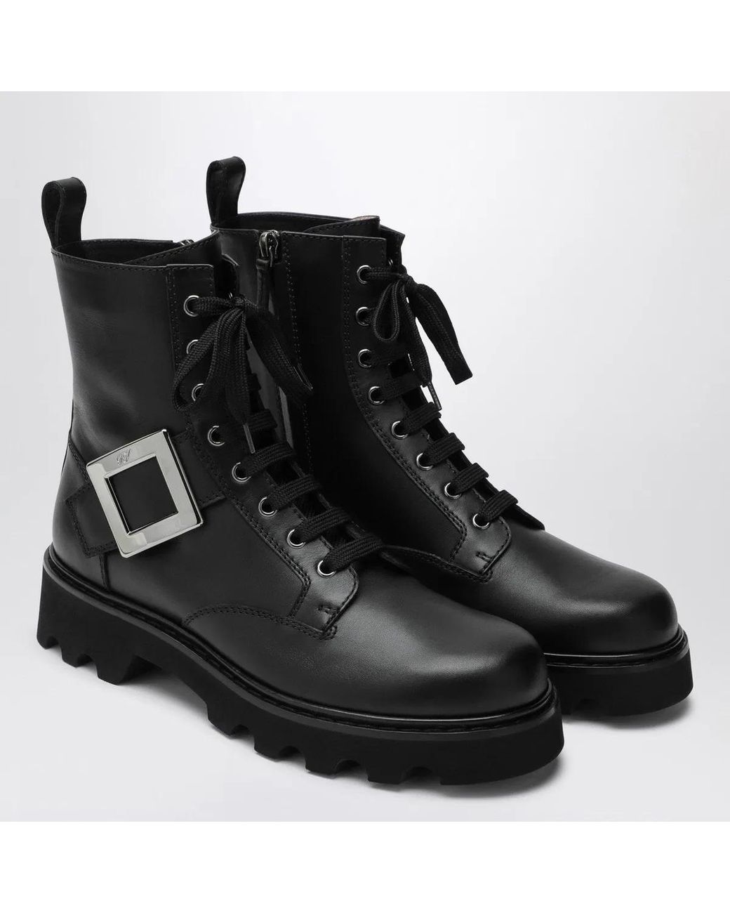 Roger Vivier Black Viv' Rangers Truck Leather Ankle Boots