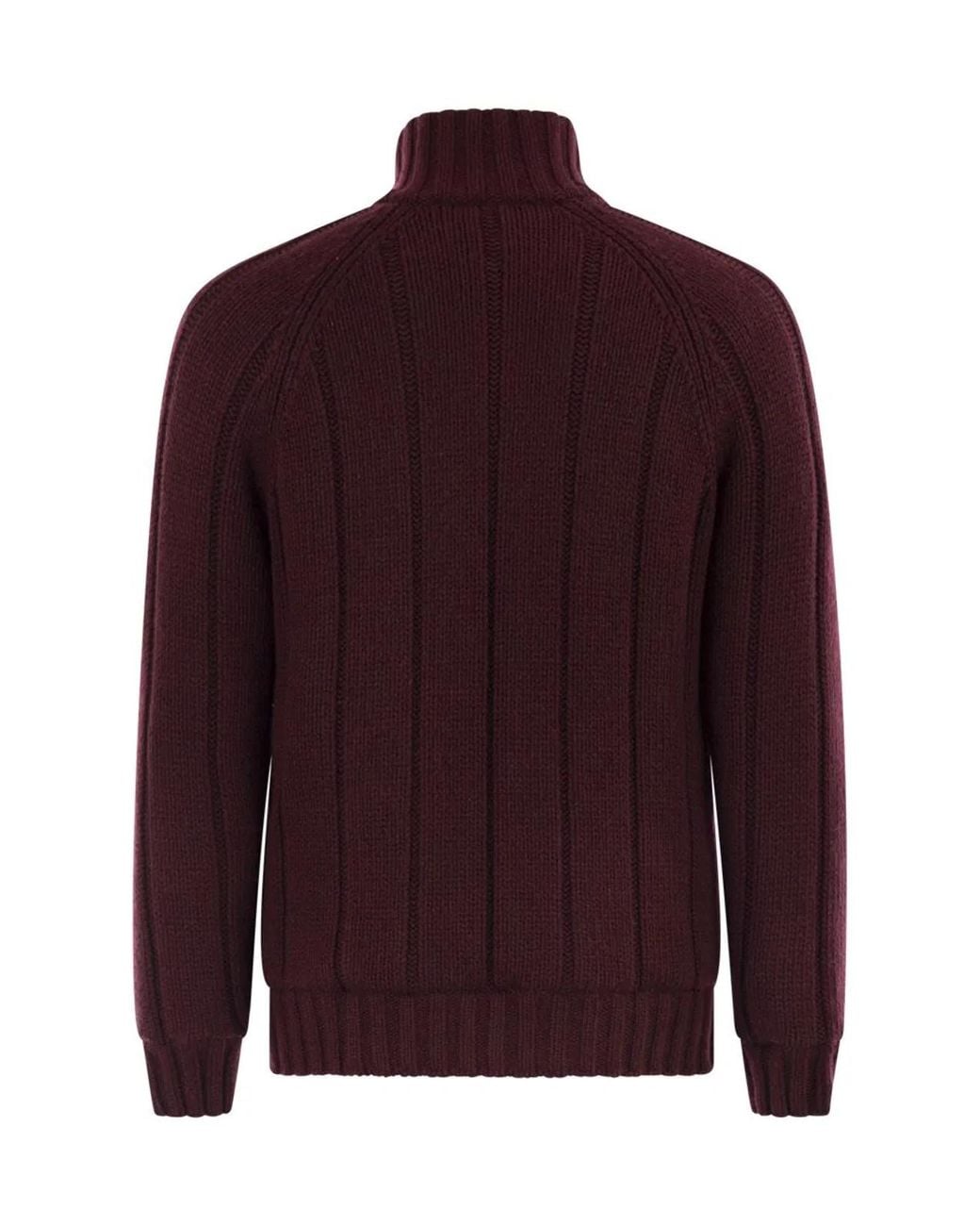 Brunello Cucinelli Red Cashmere Knit Down Jacket With Zip for men