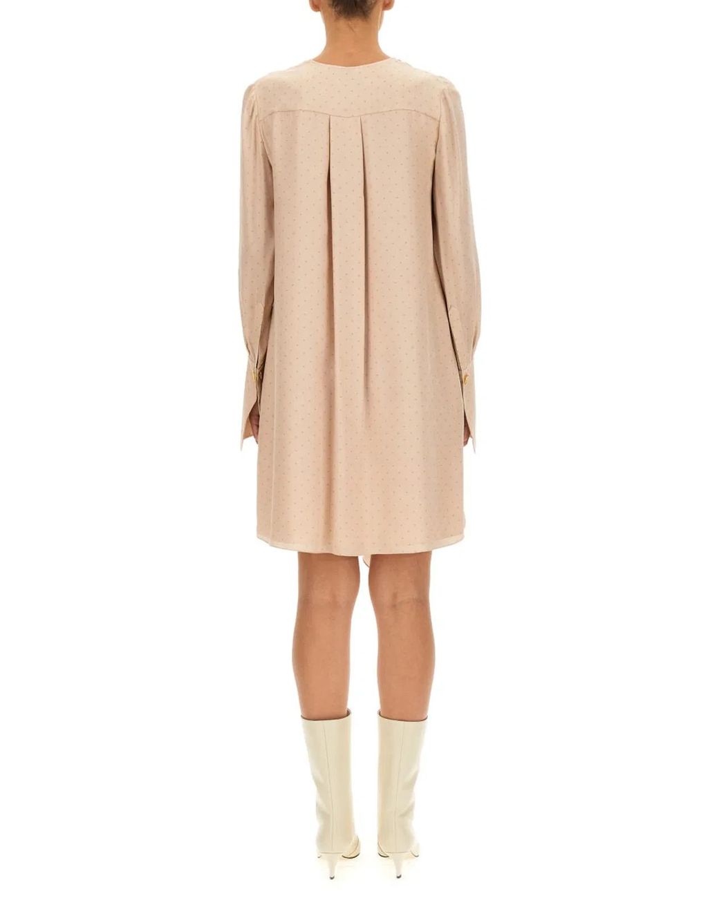 Fendi Natural Fendi Crepe V-Neck Dress