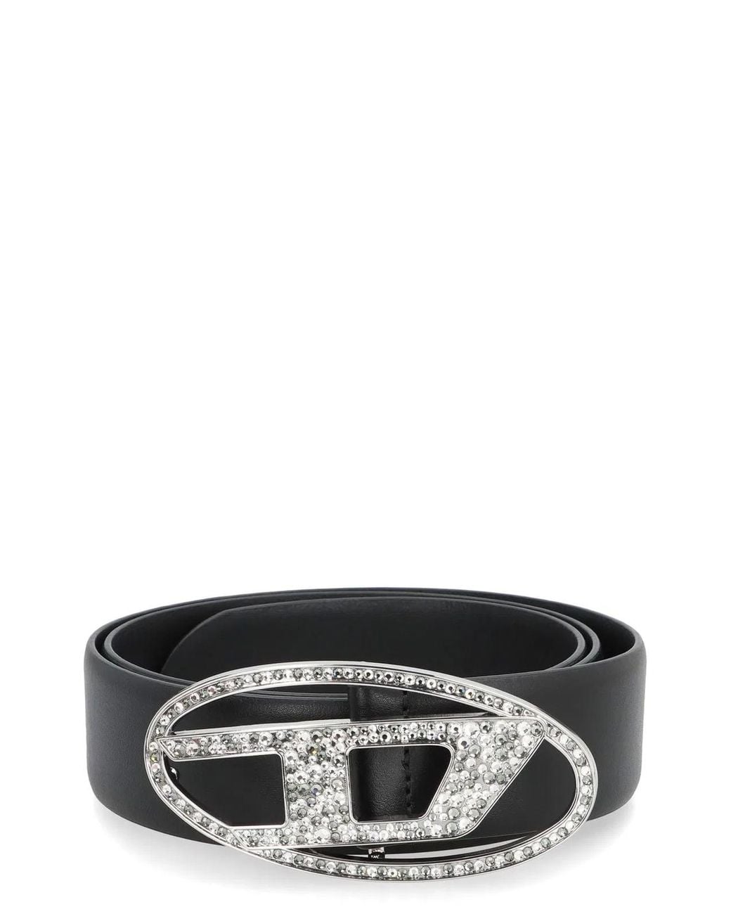 DIESEL Black B-1Dr Strass Leather Belt