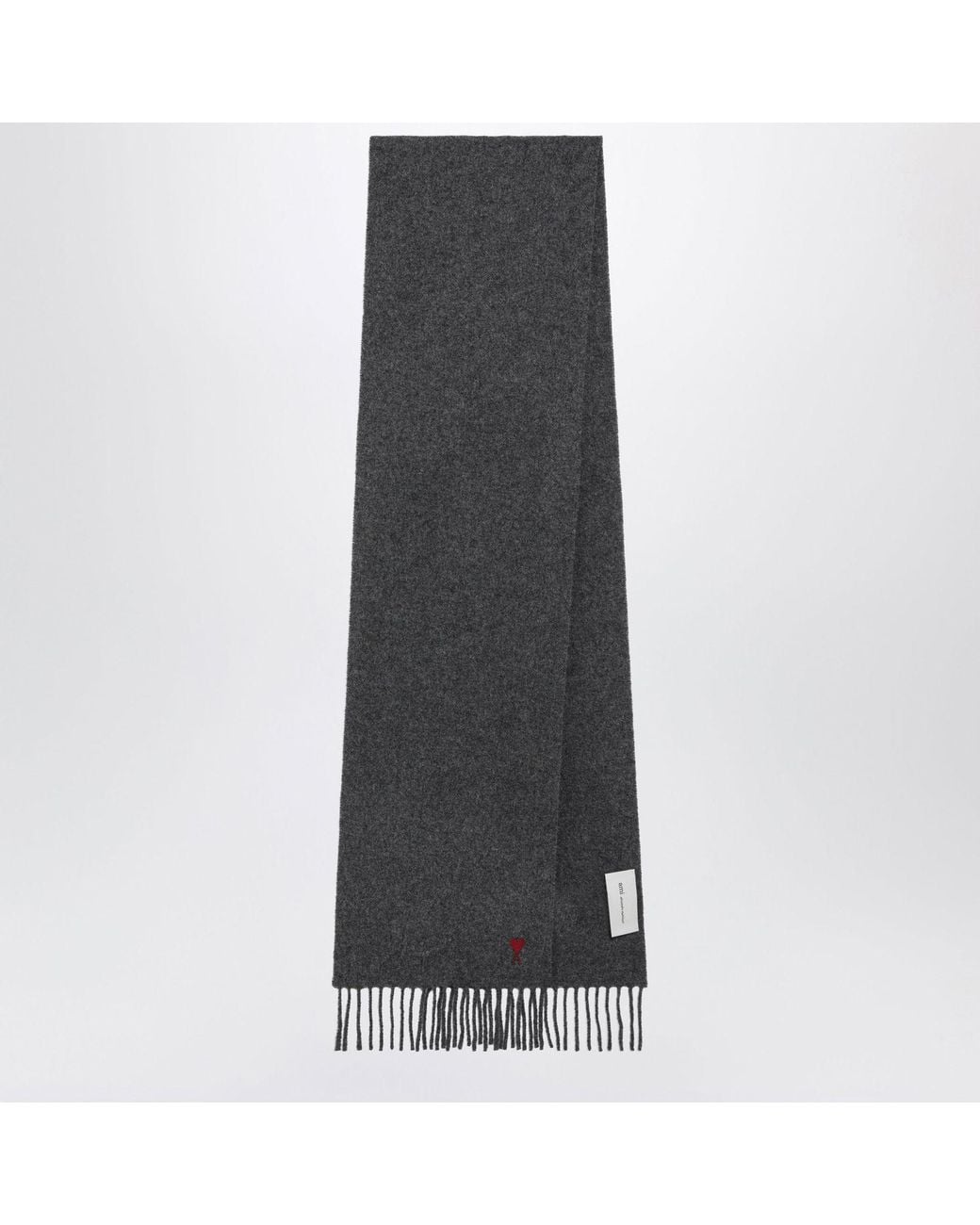 AMI Gray Wool Scarf With Ami De Coeur for men