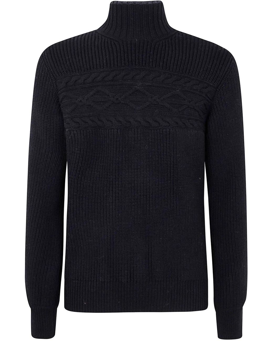 Zegna Blue Pure Wool Pearl Stitch High Neck for men