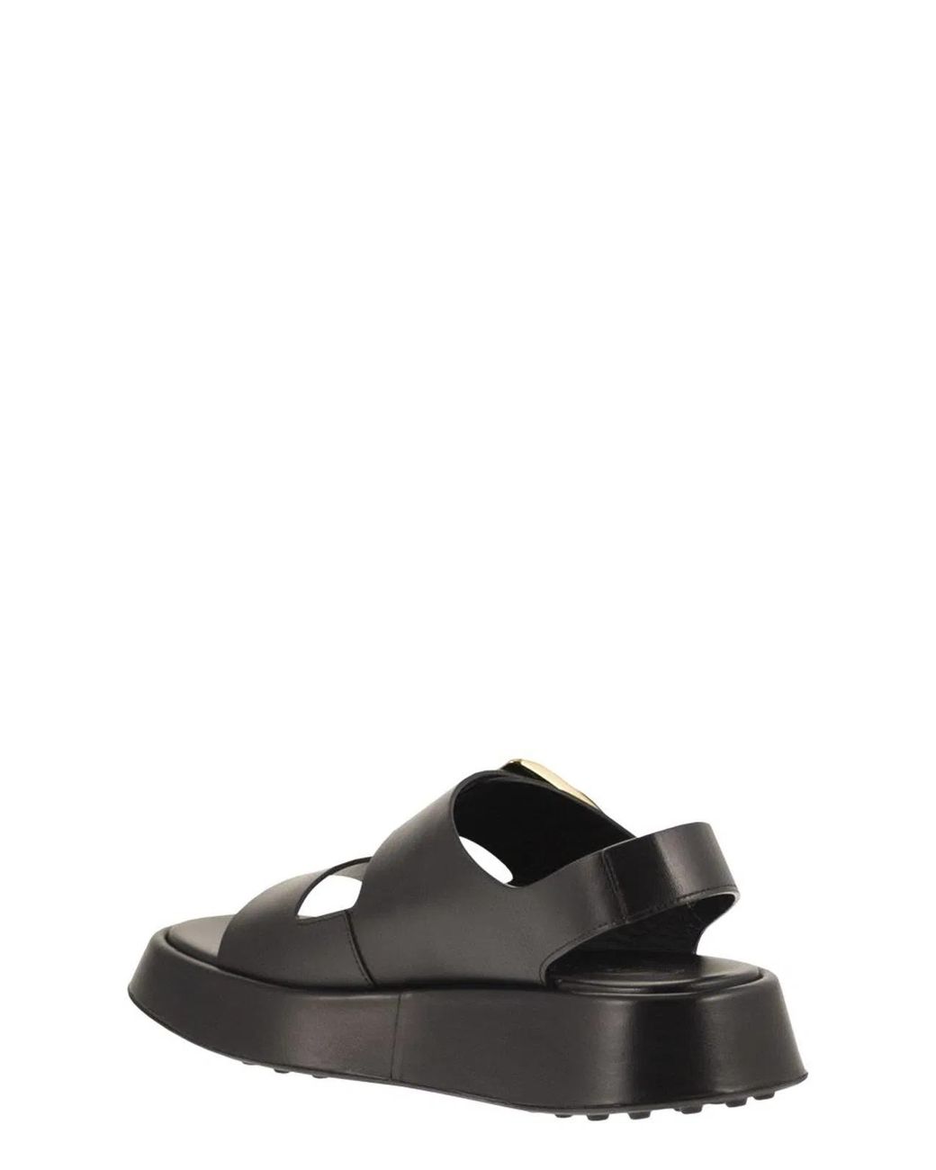 Tod's Black Sandale À Double Bride En Cuir Nappa Noir Semelle Épaisse