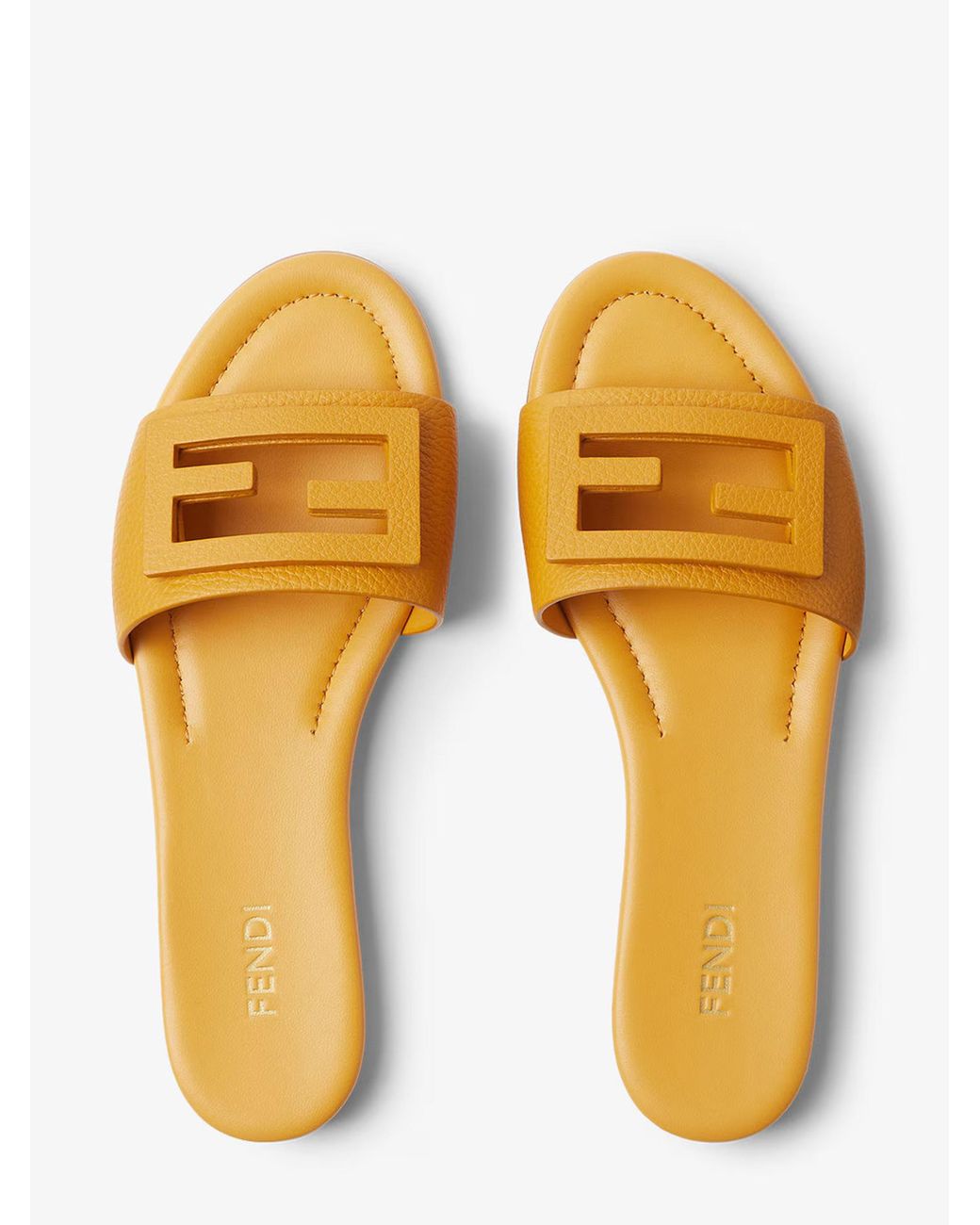 Fendi Yellow Leather Baguette Slides