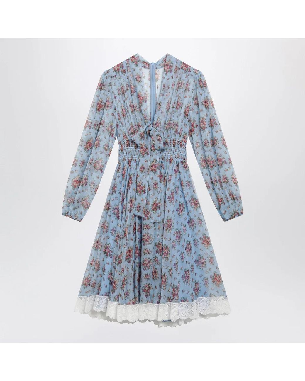 Dolce & Gabbana Blue Dolce & Gabbana Floral Bouquetprint Chiffon Dress