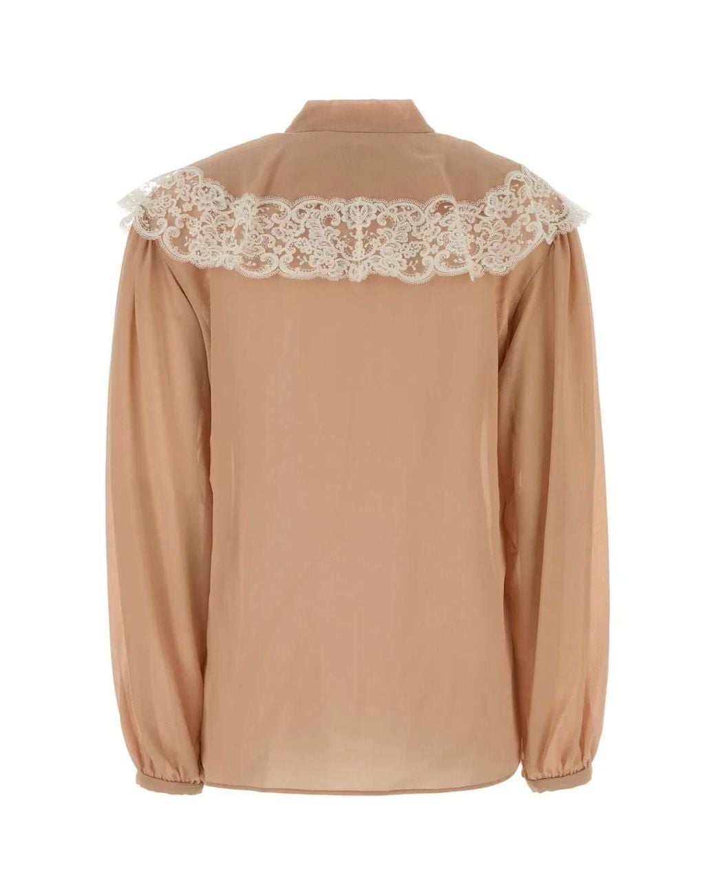 Chloé Natural Lace-Trim Tie-Neck Shirt
