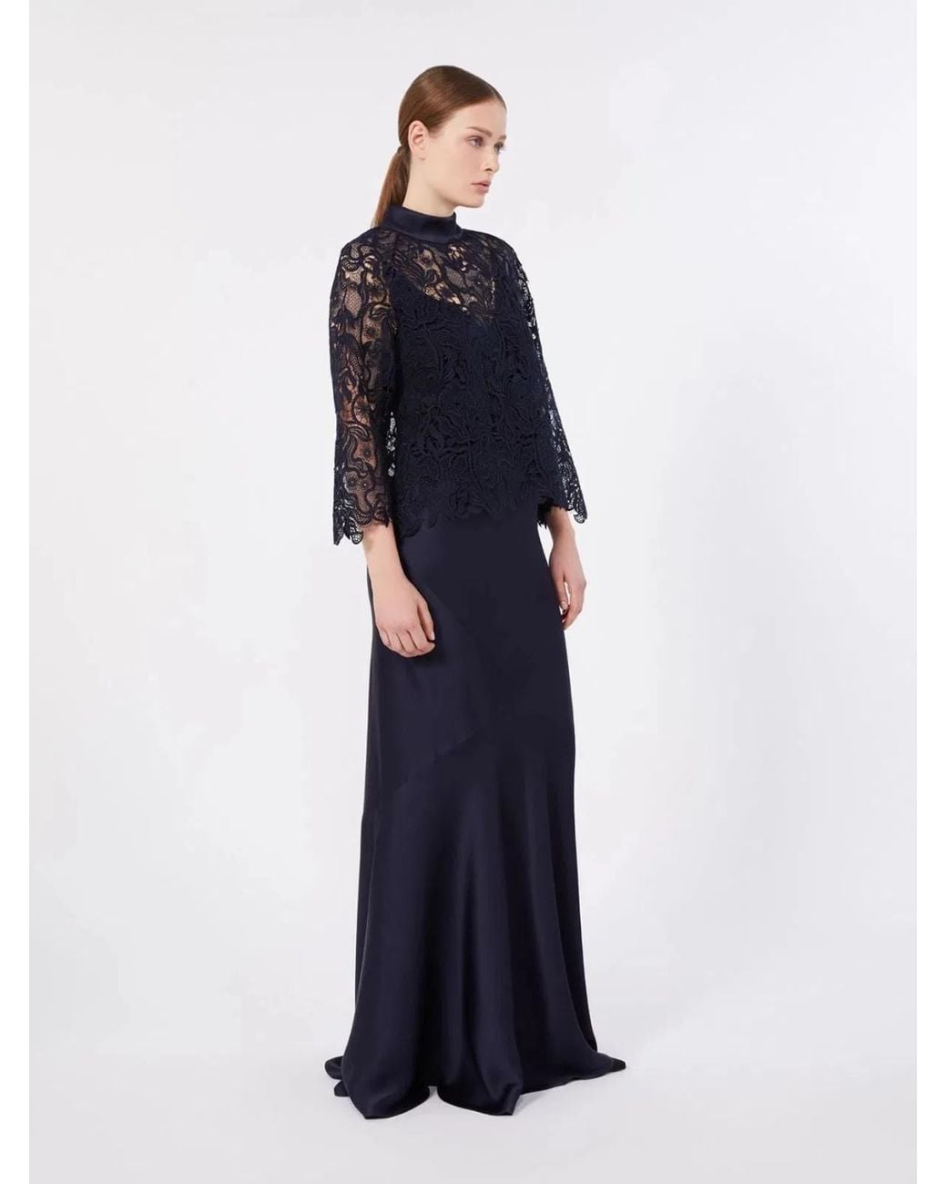 Max Mara Blue Long Envers Satin Skirt