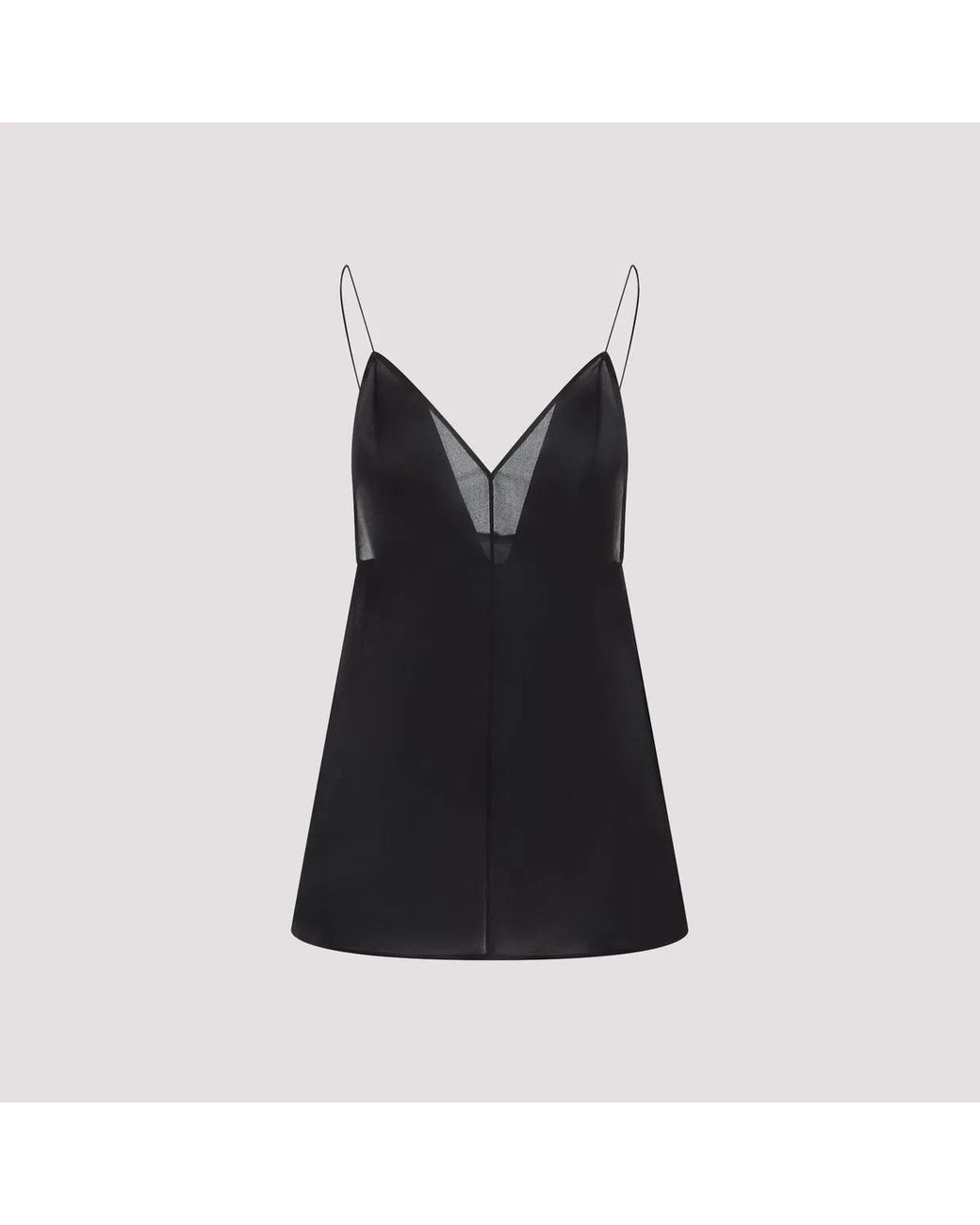 Khaite Black Deep V-Neck Silk Top With Spaghetti Straps