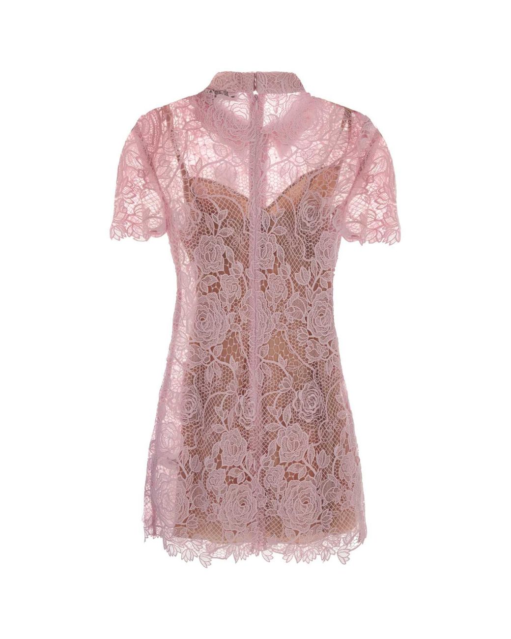 Self-Portrait Pink Lace Button-Down Mini Dress
