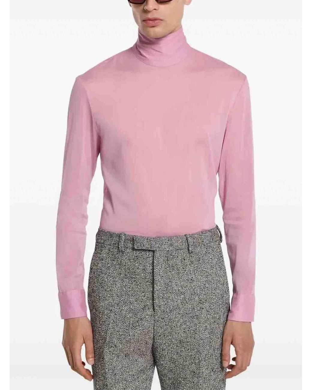 Gucci Pink Silk Stretch Chiffon High Neck for men