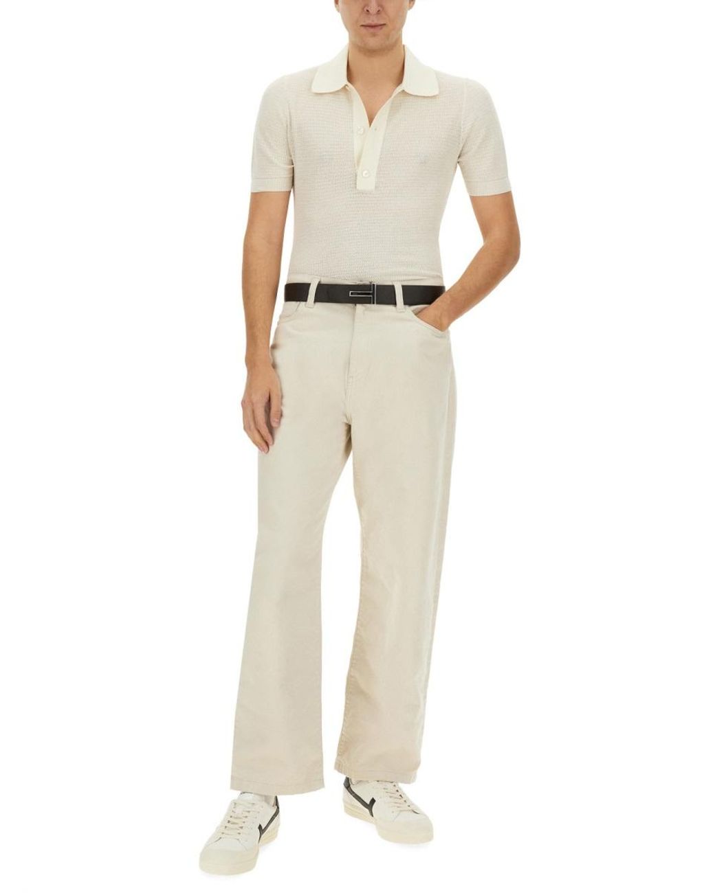 Tom Ford White Polo Shirt Cotton And Silk for men