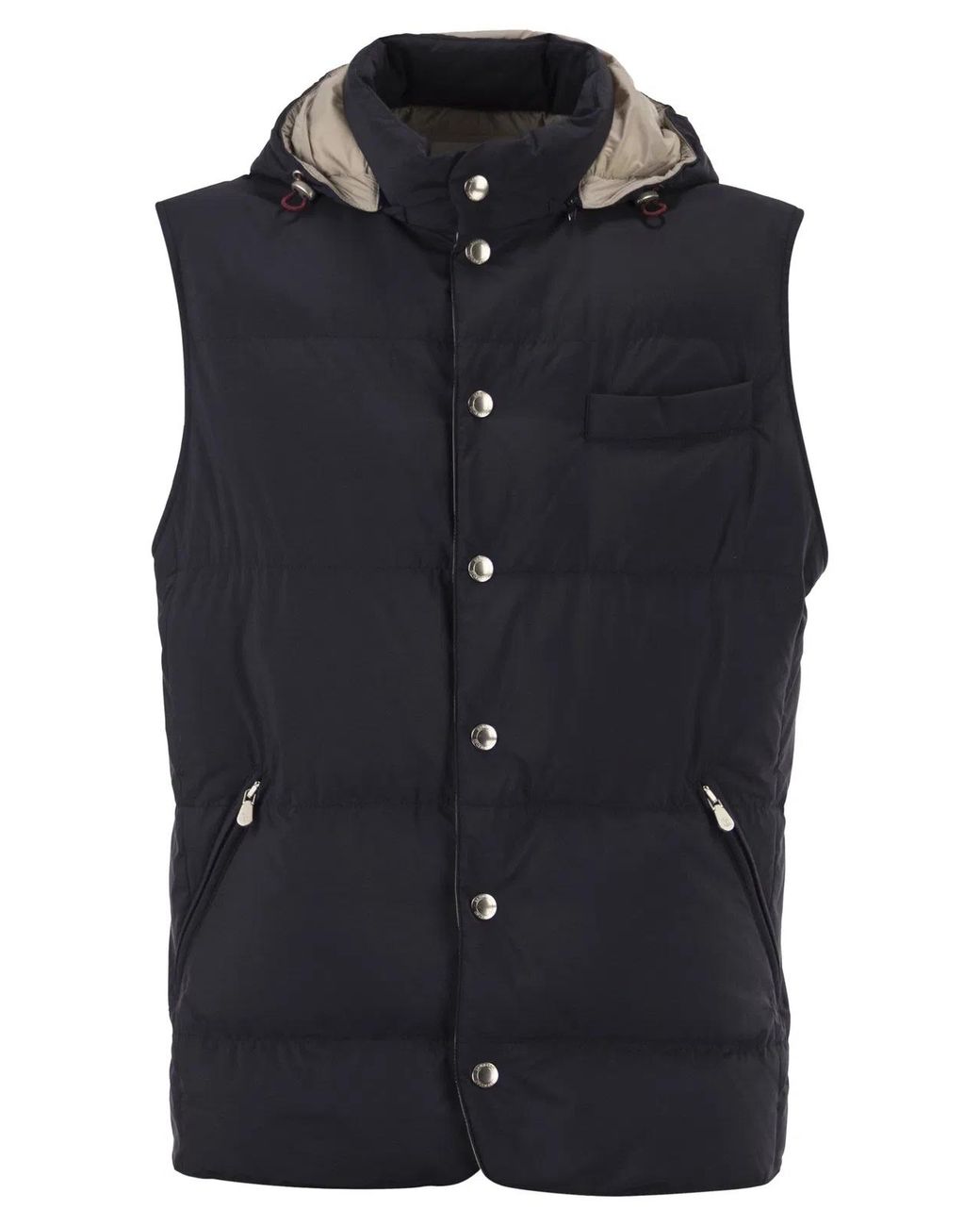 Brunello Cucinelli Blue Padded Hooded Gilet for men