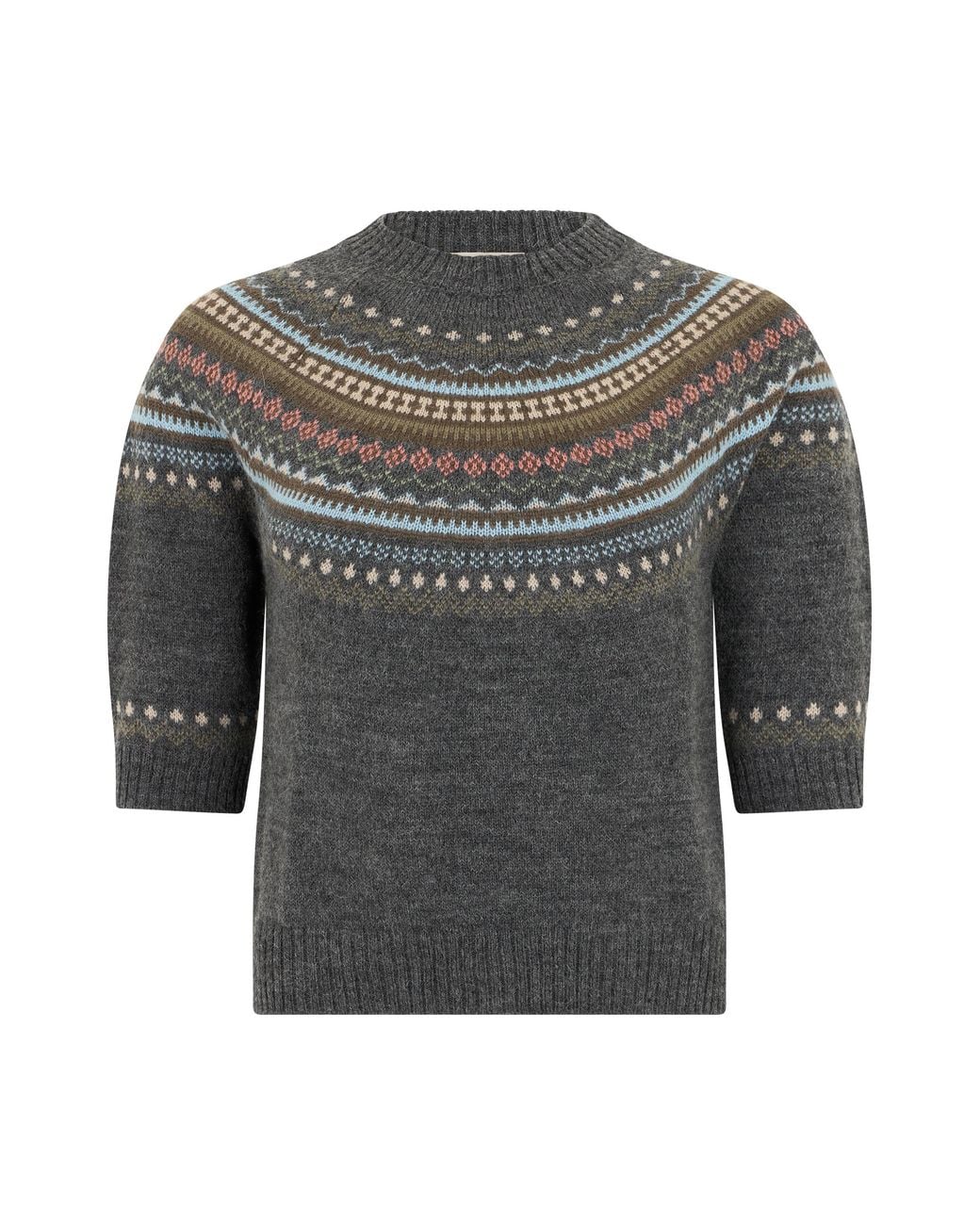 Weekend by Maxmara Gray Crew Neck Sweater With Short Sleeves