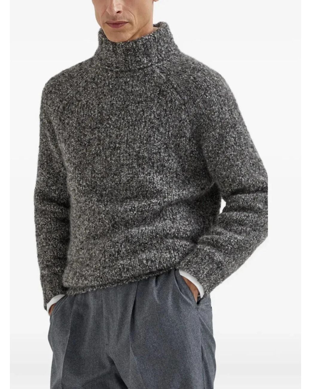 Brunello Cucinelli Gray Turtle Neck Sweater for men