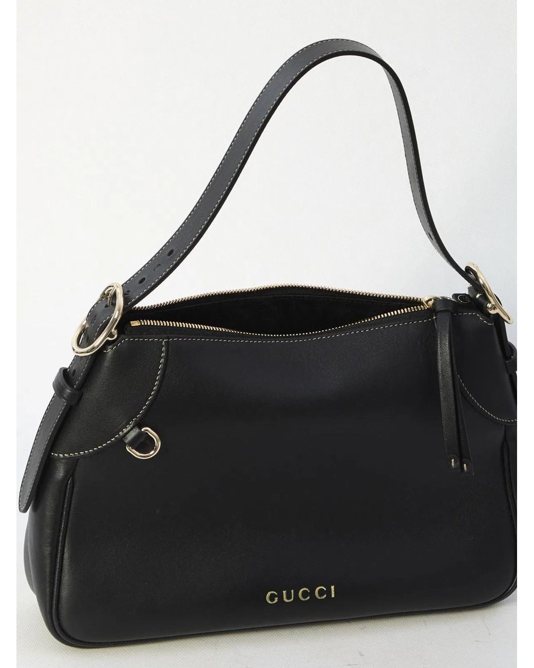Gucci Black Gg Emblem Leather Shoulder Bag