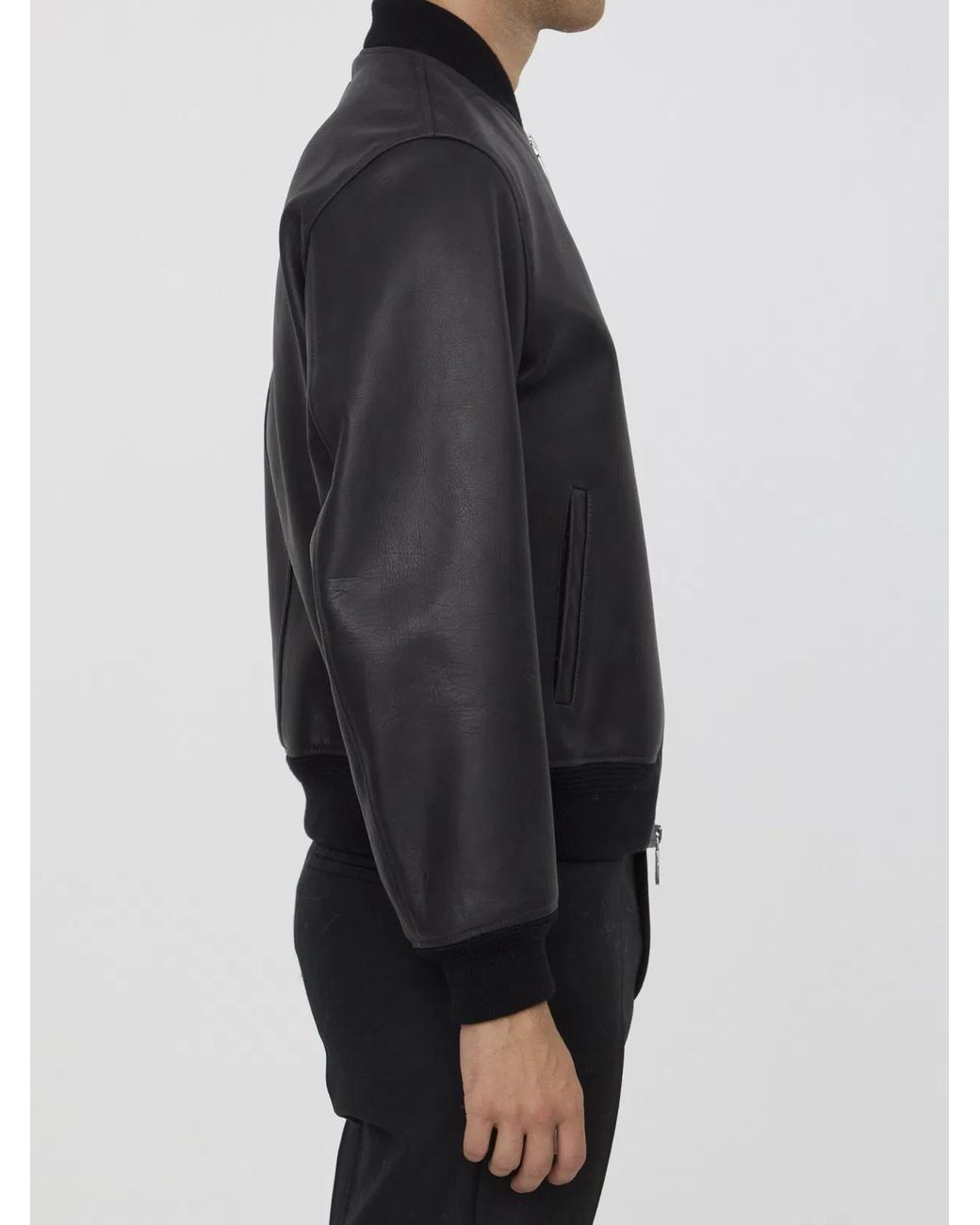 Dolce & Gabbana Black Classic Leather Jacket With Embossed Logo Patch for men