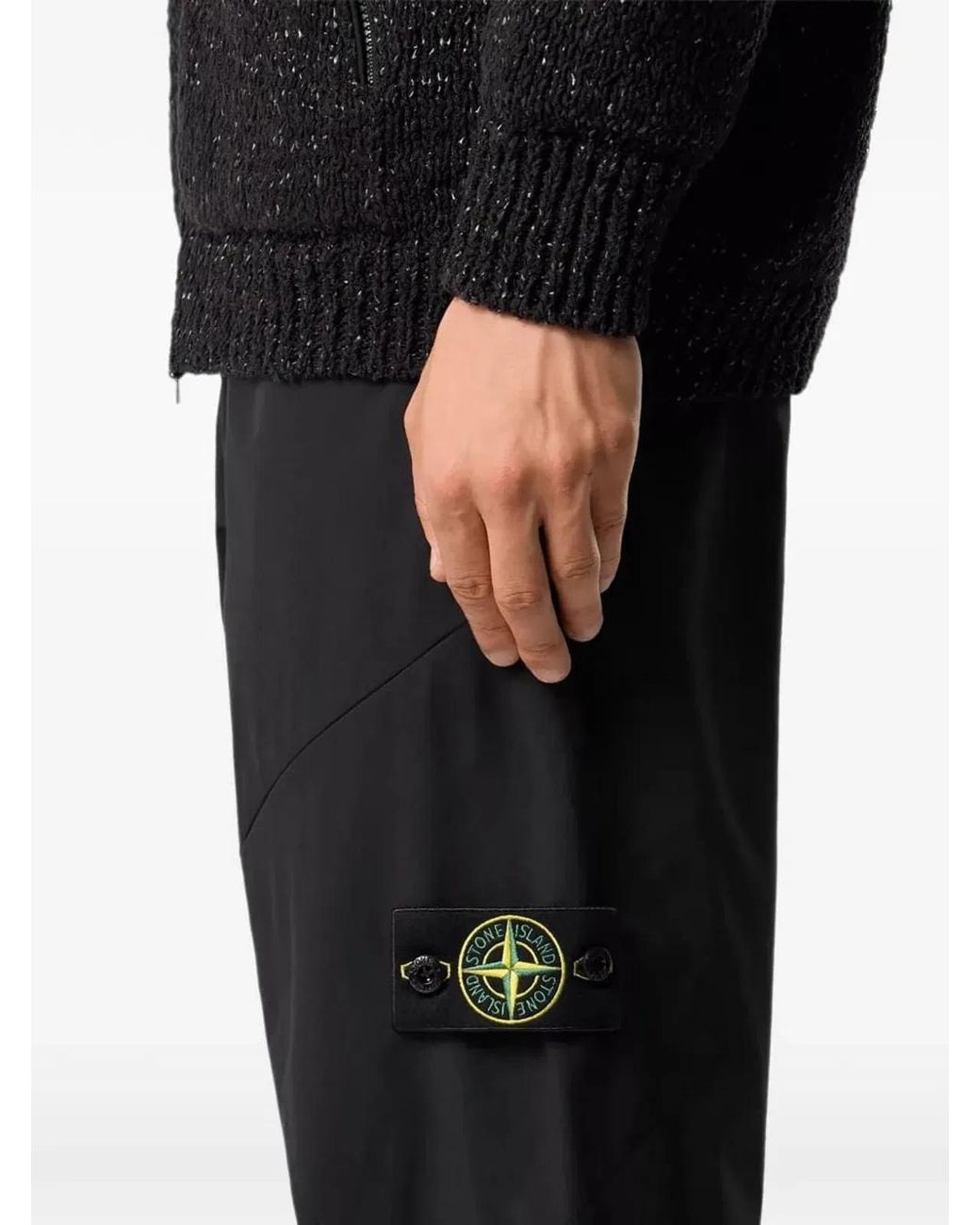 Stone Island Black Pants With Compass Logo Patch for men