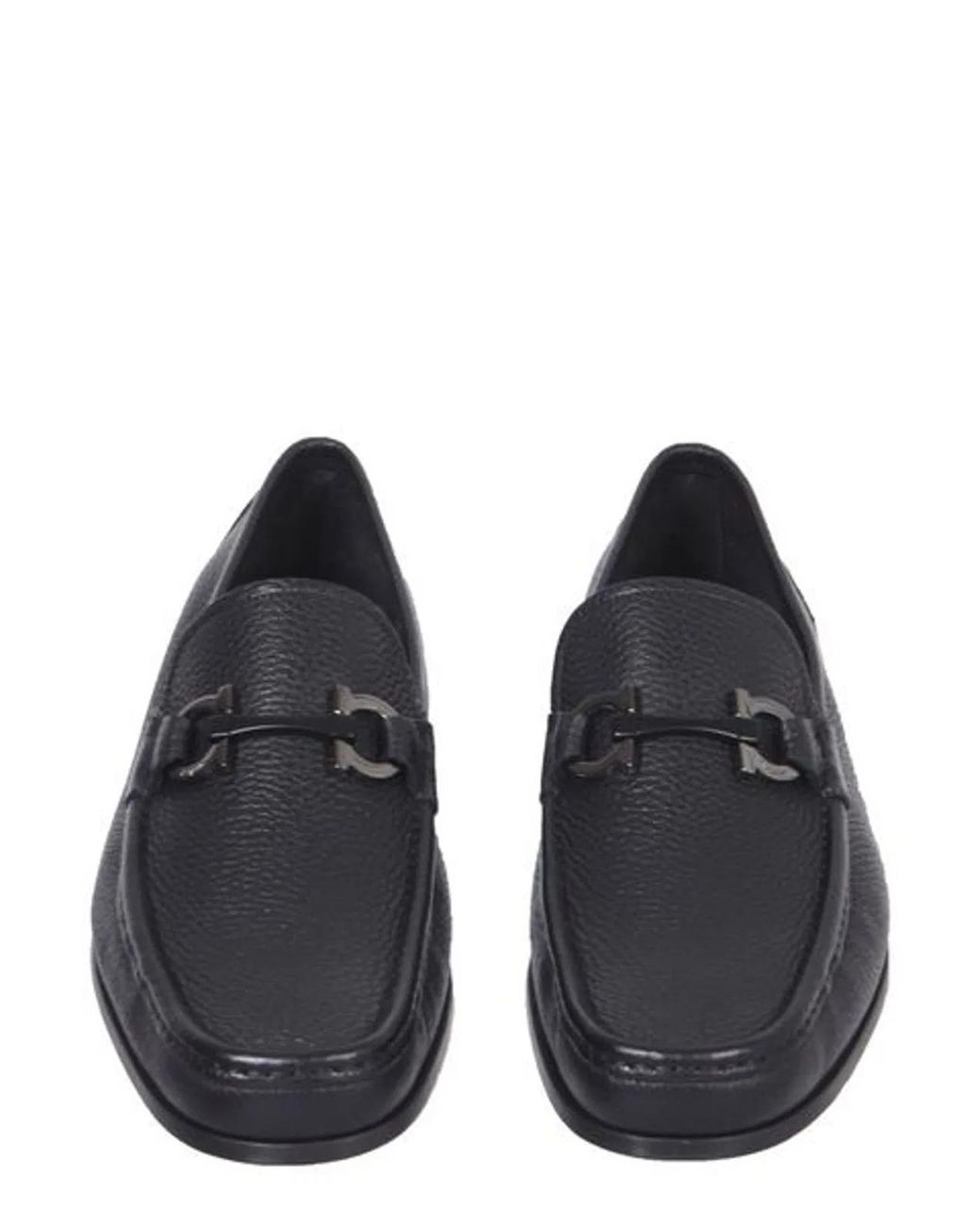 Ferragamo Gray Leather Loafers With Gancini Details for men