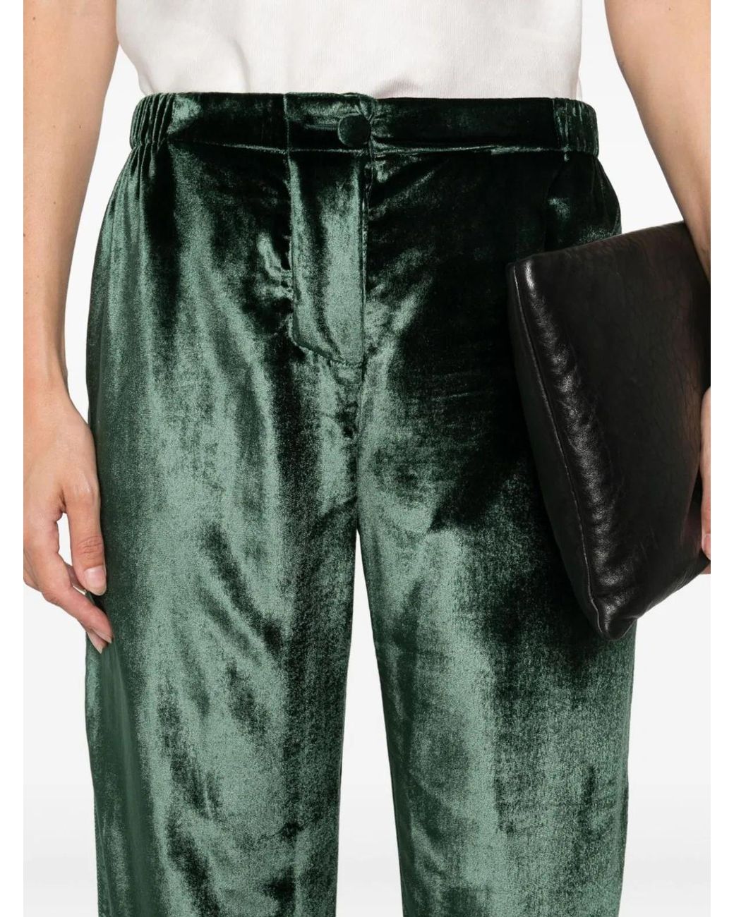F.R.S For Restless Sleepers Green Velvet High-Waisted Trousers