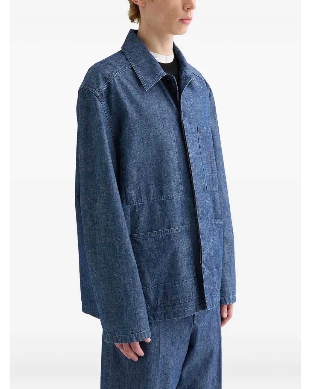 Jil Sander Blue Patch-Pocket Chambray Overshirt for men