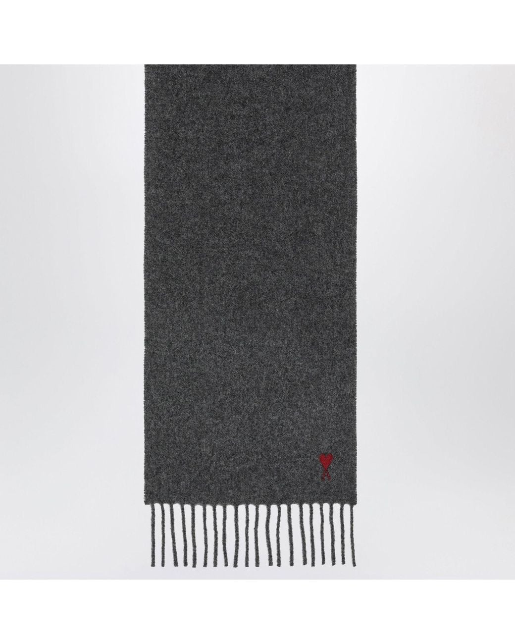 AMI Gray Wool Scarf With Ami De Coeur for men