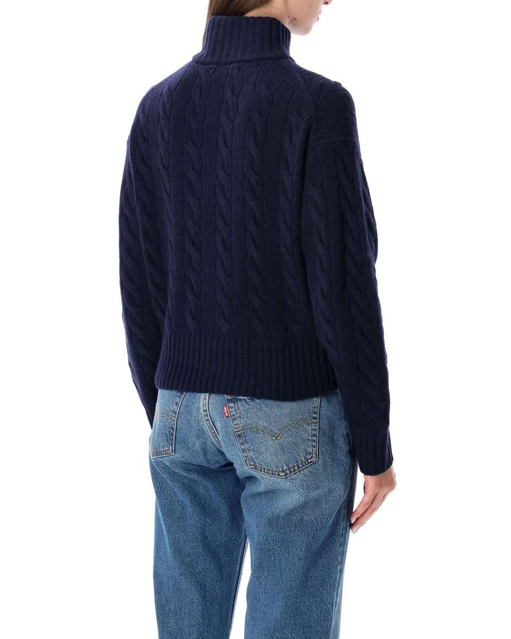 Polo Ralph Lauren Blue Wool And Cashmere Cable-Knit Half-Zip Sweater
