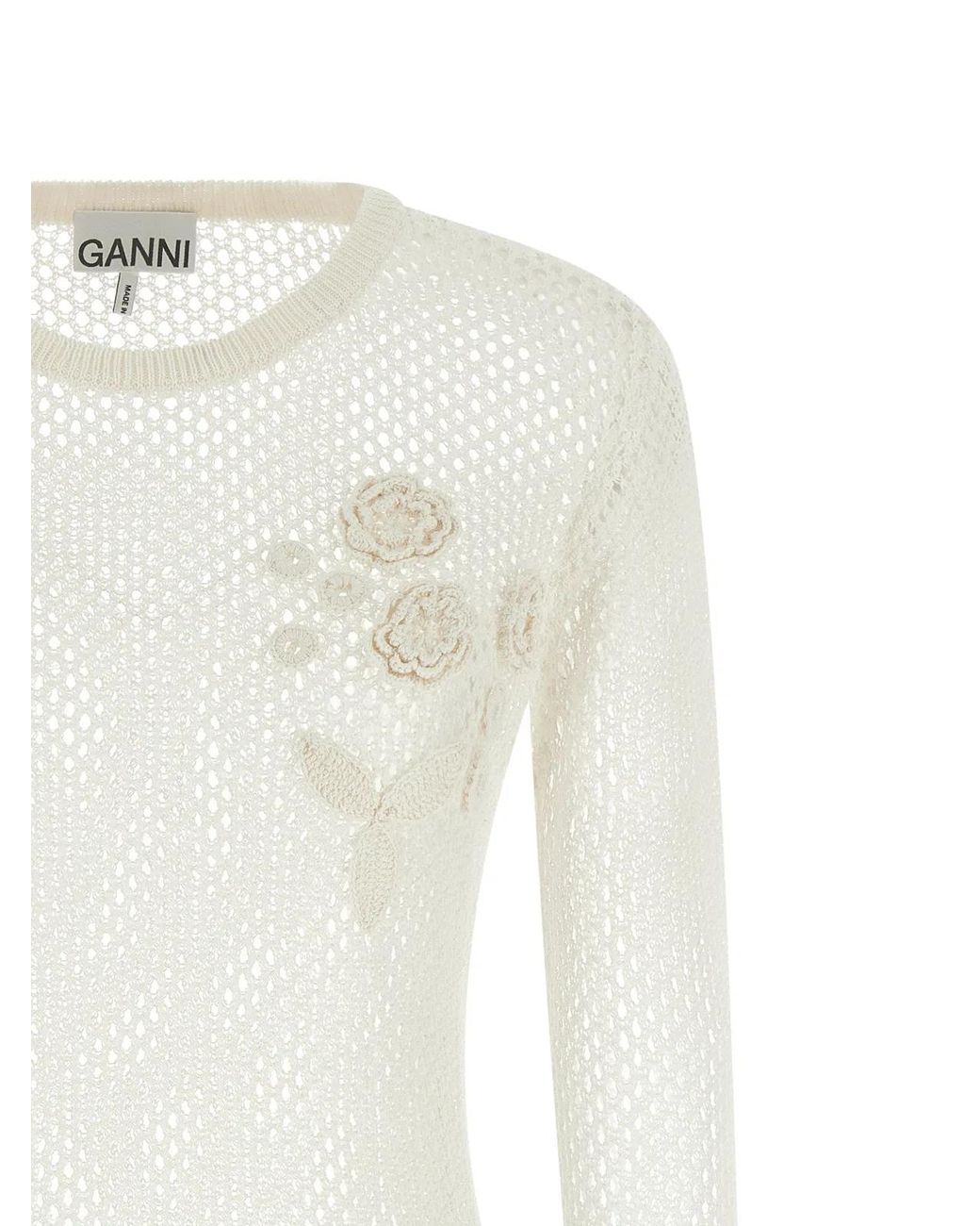 Ganni White Pointelle Cotton Sweater