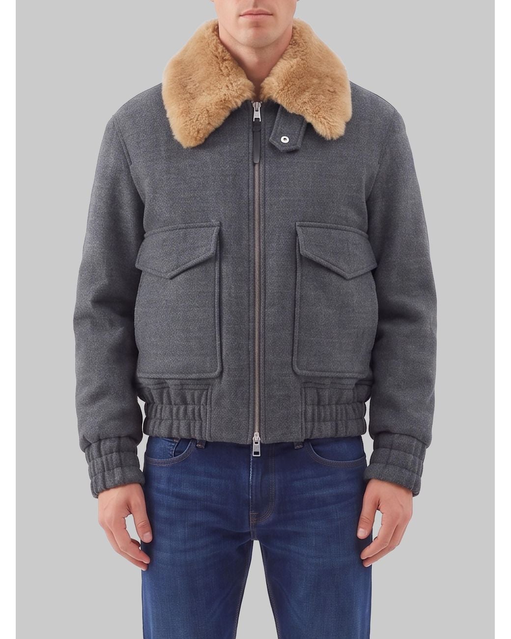 AMI Gray Virgin Wool Bomber Jacket With Removable Shearling for men