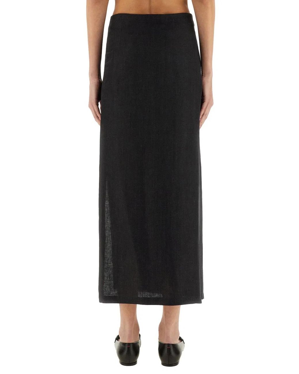 Alysi Black Linen Skirt With Slit