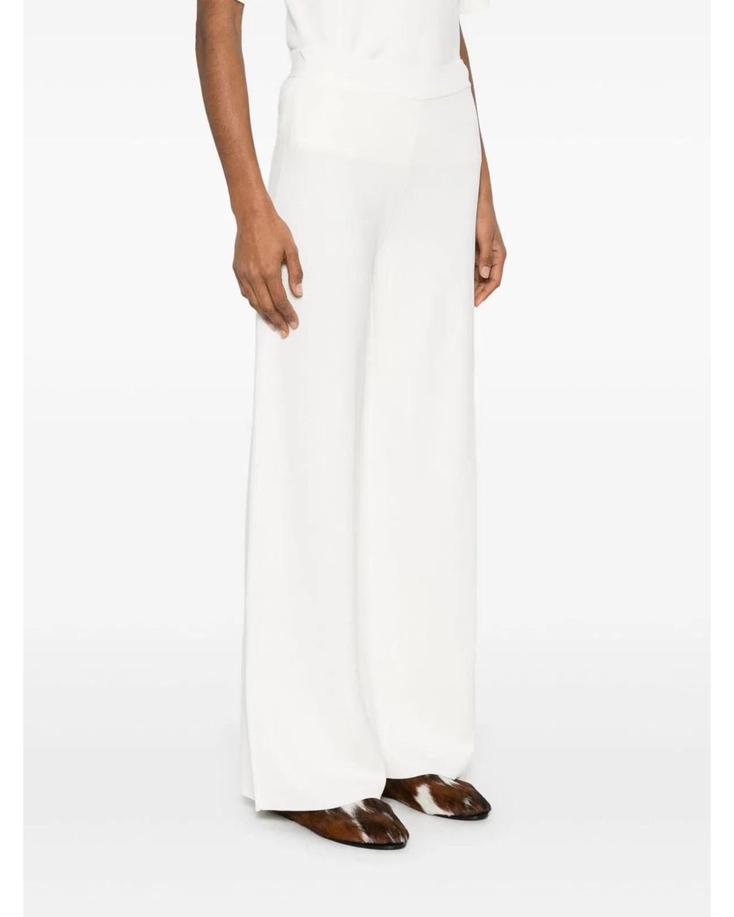 P.A.R.O.S.H. White Knitted Flared Trousers