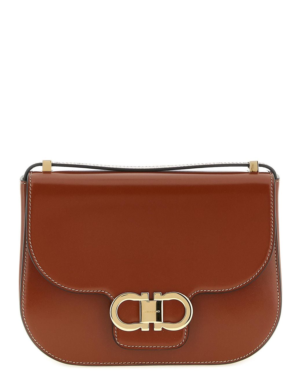 Ferragamo Brown 'Double Gancini' Closure Shoulder Bag