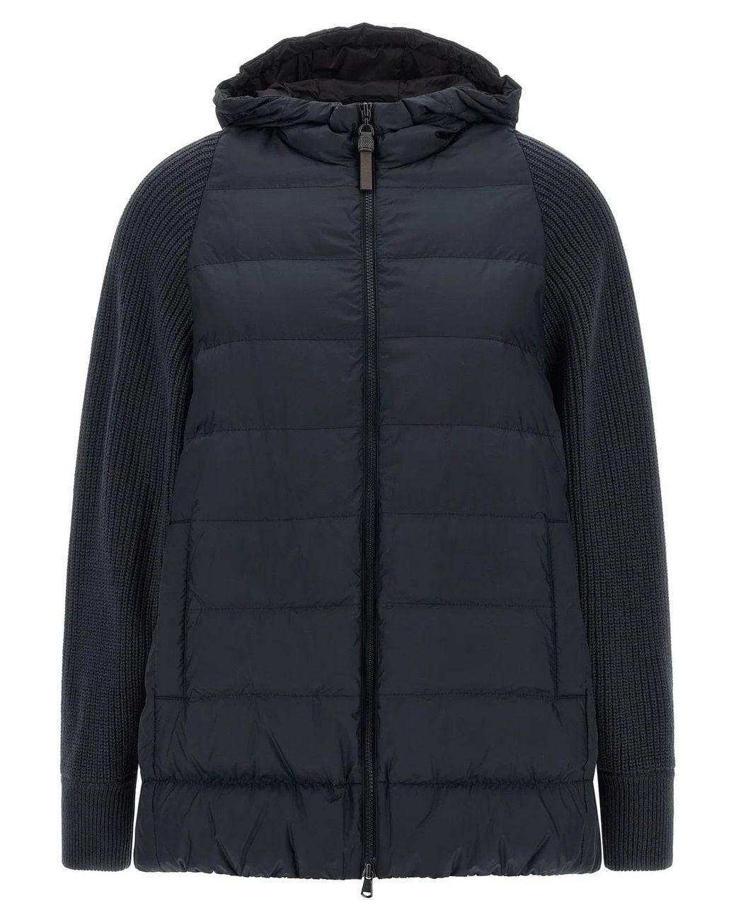 Brunello Cucinelli Black 'Shiny Zipper Pull' Down Jacket