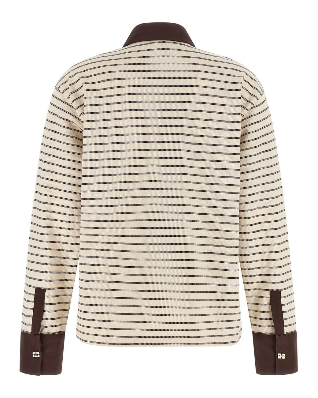 Ganni Brown Striped Cotton Polo Shirt