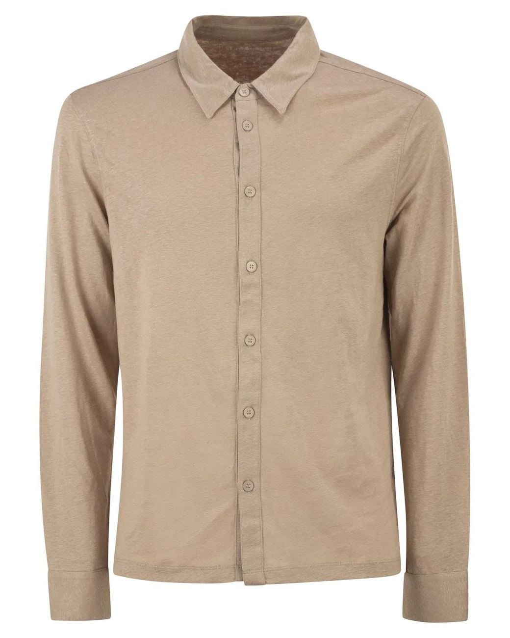 Majestic Natural Stretch Linen Shirt With Front Button Fastening for men