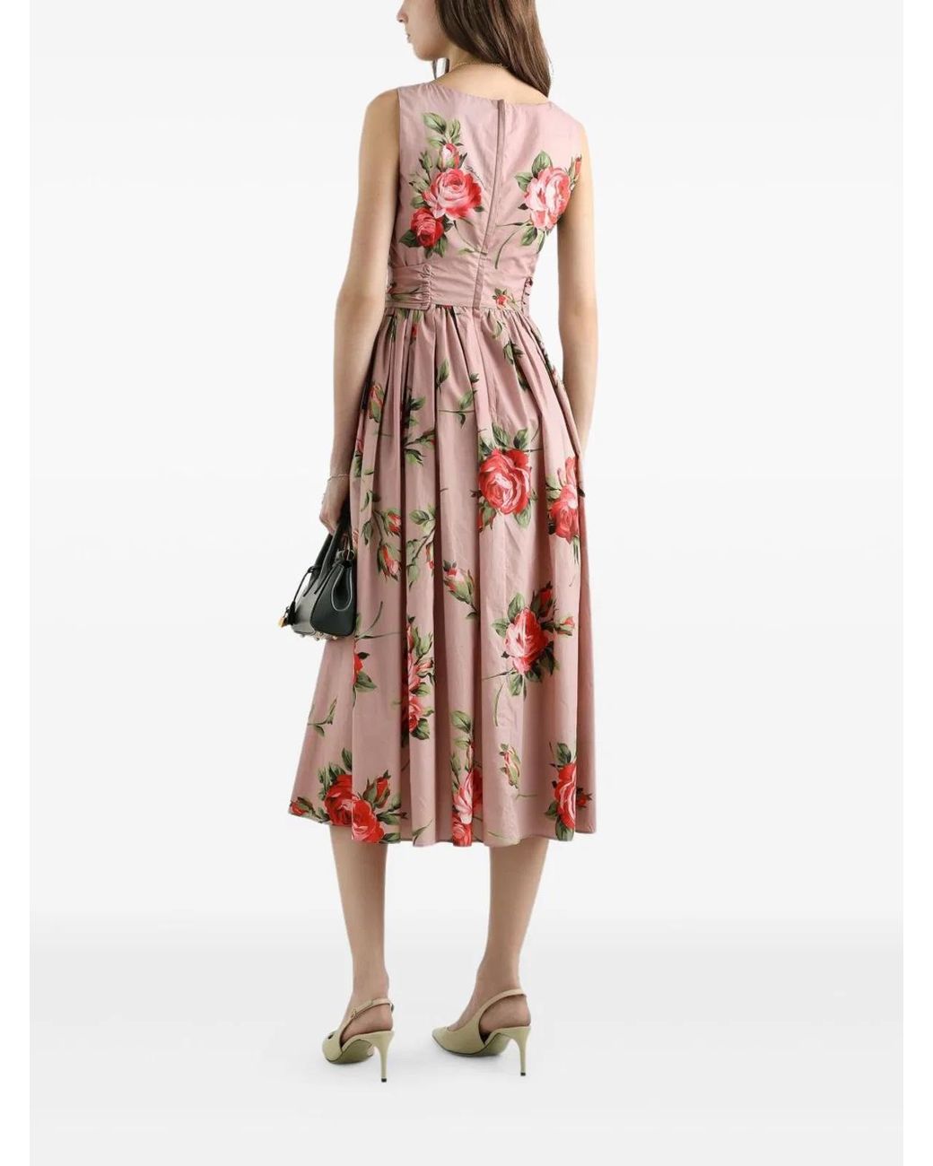 Dolce & Gabbana Pink Dolce & Gabbana Rose Bouquet Print Midi Dress